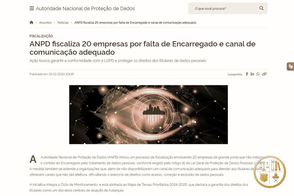 Por falta de encarregado e de um canal de comunicação adequado, a ANPD inicia processo de fiscalização contra 20 empresas